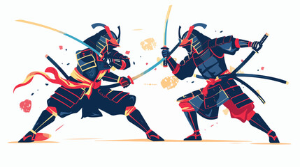 Combat between two fantasy samurai flat vector isolated