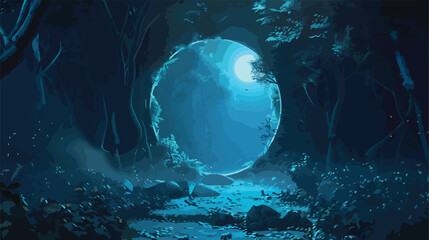 Dark mysterious forest with a magical magic mirror a