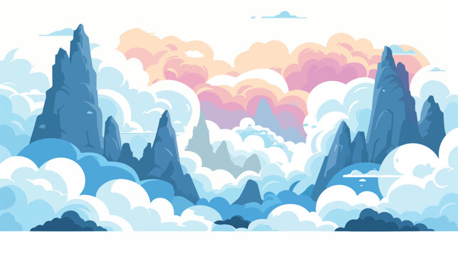 Fantasy land in the clouds flat vector isolated on white