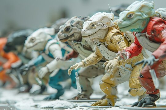 Fantasy 3D Printed Creatures in High-Adrenaline Extreme Sports Showdown - Realistic Render with Intriguing Variety and Detail