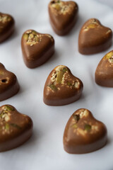 Handmade Heart-Shaped Chocolates with grains