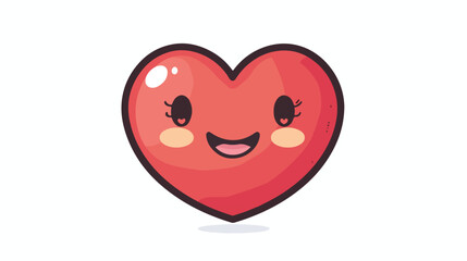 Kawaii cute happy heart love flat vector isolated on