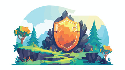 Magical shield in a fantasy landscape flat vector isolated