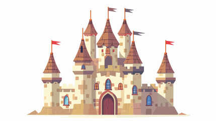Medieval fantasy castle flat vector isolated on white