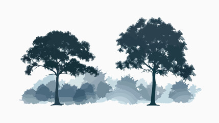 Misty trees flat vector isolated on white background