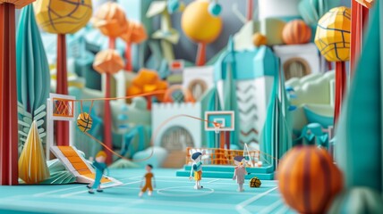 Origami Paper Town: Physical Education Gym Essence