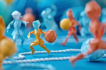 Origami Paper Town: Physical Education Gym Essence - obrazy, fototapety, plakaty