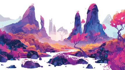 Deurstickers Render of fantasy landscape mysterious flat vector isolated © Aina