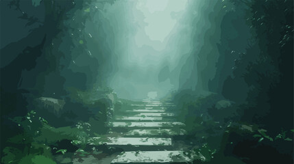 Stone path in a fantasy mystic forest. Soft light mys