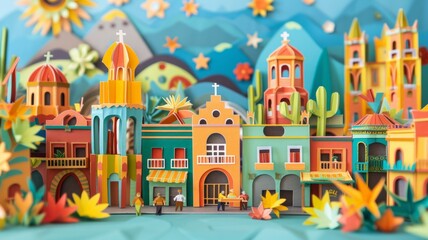 Obraz na płótnie Canvas Origami Paper Town: Tijuana's Dynamic Culture Essence