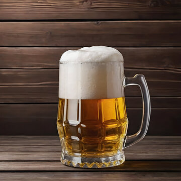 a mug of beer on a wooden table. background for the poster, advertising