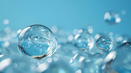 Fototapeta na wymiar Water bubbles on a blue background. High quality