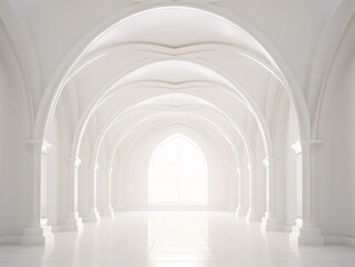 a white room with arched ceiling and a window