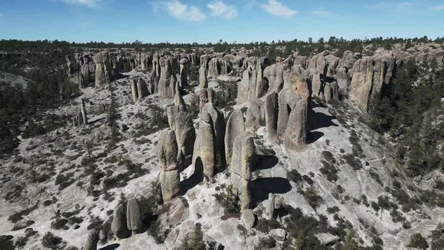 Drone fly above Monk stone valley in Creel Chihuahua Mexico