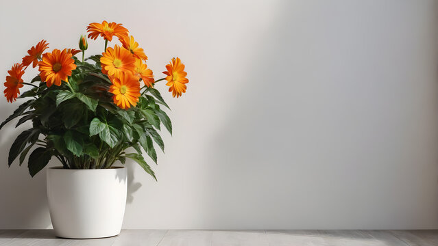 plants are flowers in pots on a light white background. copy space