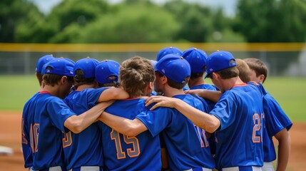 Baseball team huddle, teamwork and sportsmanship