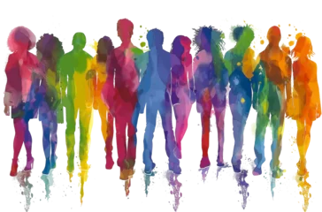Fotobehang Isolated watercolor silhouette of diverse and multi-ethnic young people. © AB-lifepct