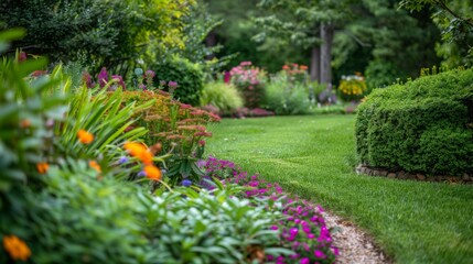 Lush Green Garden Overflowing With Colorful Flowers