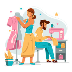 Hand drawn cartoon sewing composition