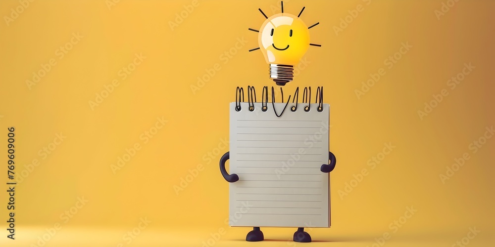 Poster a notepad character jotting down groundbreaking ideas and scripts of success with copy space for