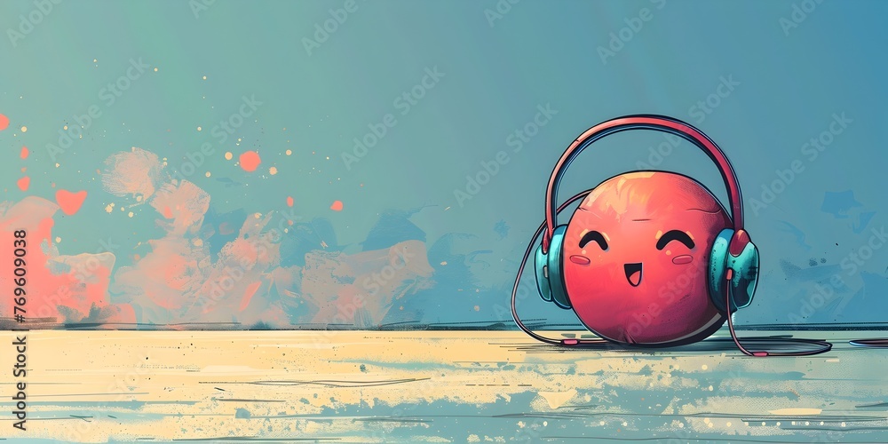 Poster friendly customer service headset character listening with empathy and copy space for