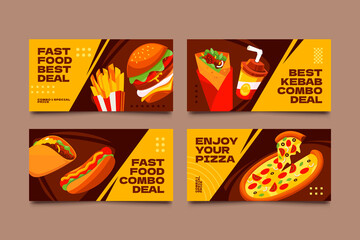 Fastfood restaurant cartoon card set