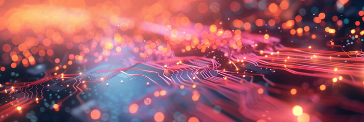 Cyberpunk Technical background abstraction UI UX modern trendy design Place for text. Lines and dots microcircuit hologram. Template poster banner email header Horizontal 3D art. Generative Ai content