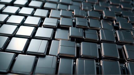 Fototapeta premium Futuristic silver shiny metallic square rectangular geometric sheets pattern background abstract minimalist modern technology from Generative AI