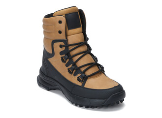 tan and black biker boots isolated on white background