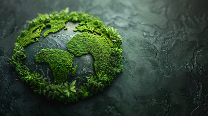 Moss globe. Green earth. Global sustainability and environmental conservation. Sustainable growth for a healthier planet. Eco-friendly world concept. Earth Day background. Sustainable growth.