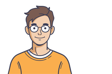 Flat vector illustration of a smiling young man with glasses. Colored man profile avatar.