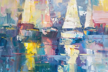a painting of boats and sailboats
