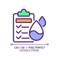 Water quality testing RGB color icon. Drinking water health standards. Testing protocol. Laboratory test. Isolated vector illustration. Simple filled line drawing. Editable stroke. Pixel perfect