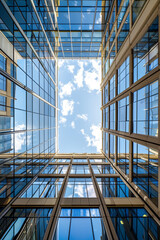 A modern office building view from below
