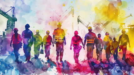 Group of workman in watercolor style , Generative Ai. Labor day concept. - obrazy, fototapety, plakaty