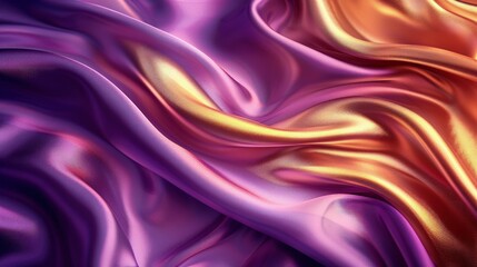 Sumptuous Silk Texture in Gold and Purple Hues, Wavy Pattern Resembling Luxurious Fabric, Concept of Elegance and High-End Material Design 