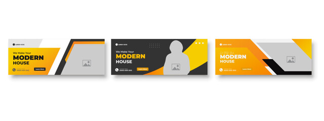 Bundle Real estate house and Set of elegant modern abstract home for sale real estate Facebook cover, banner, for smooth gradient background shape color ad template