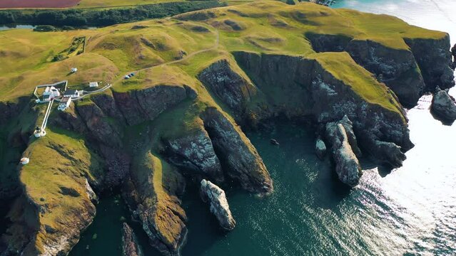 Aerial Exploration: Historic St Abbs Head Lighthouse, Scottish Borders Coastline, Scotland.