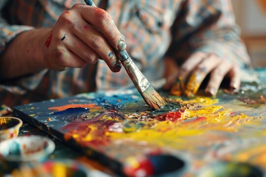 Hand of Artist painting colorful art