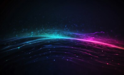 abstract background with purple light rays and glittering particles. Beam with sparks. Wave of dots and weave lines