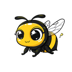 Obraz premium Cute bee in cartoon style. Flat illustration on transparent background