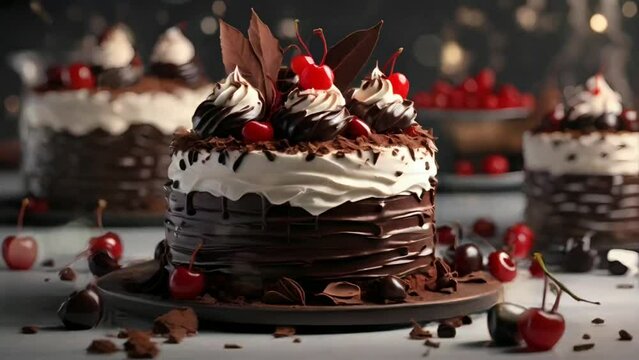 Delicious chocolate cake video animation, seamless looping video background animation	