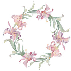 Watercolor floral wreath with lilies