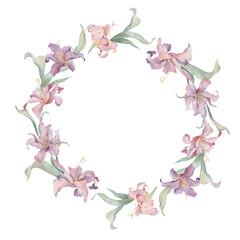 Watercolor floral wreath with lilies