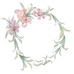 Watercolor floral wreath with lilies