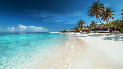 beach in the Maldives, with white sand and clear blue waters - obrazy, fototapety, plakaty