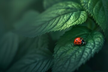ladybug on green leaf. Generative AI