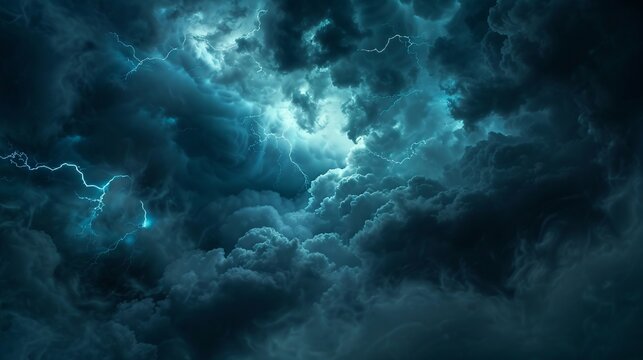 light in the dark storm clouds lightning circling only use blue ultra realistic, photographic