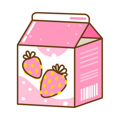 Cute cartoon strawberry milk isolated on white - 769614853