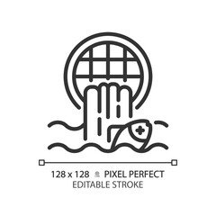 Water pollution linear icon. Contaminated water. Environmental damage and impact. Wastewater. Thin line illustration. Contour symbol. Vector outline drawing. Editable stroke. Pixel perfect